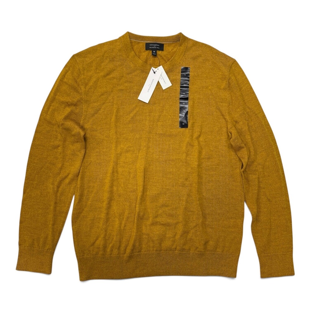 Banana Republic 100% Merino Wool Crewneck Sweater Mens Medium Mustard Yellow NWT